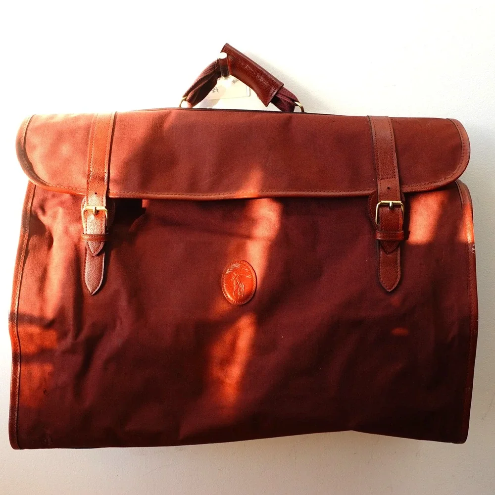80s VINTAGE Polo Ralph Lauren Garment Bag Canvas Pony Logo Travel Opti Burgundy